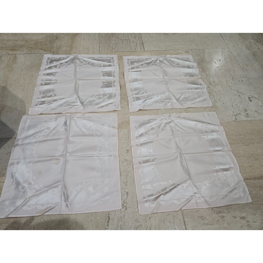 Lot of 6 16.5" Square Off White Scroll Party Napkins Cloth, 4 Light Pink Scroll